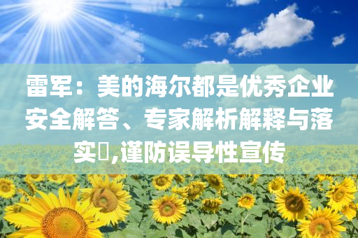 雷軍：美的海爾都是優(yōu)秀企業(yè)安全解答、專家解析解釋與落實?,謹(jǐn)防誤導(dǎo)性宣傳