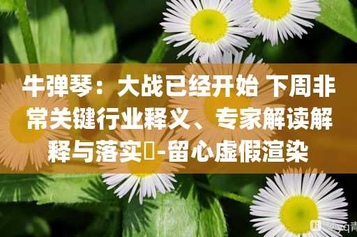 牛彈琴：大戰(zhàn)已經(jīng)開始 下周非常關鍵行業(yè)釋義、專家解讀解釋與落實?-留心虛假渲染