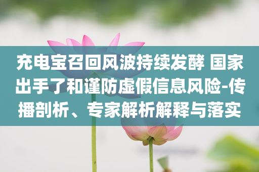充電寶召回風(fēng)波持續(xù)發(fā)酵 國家出手了和謹防虛假信息風(fēng)險-傳播剖析、專家解析解釋與落實