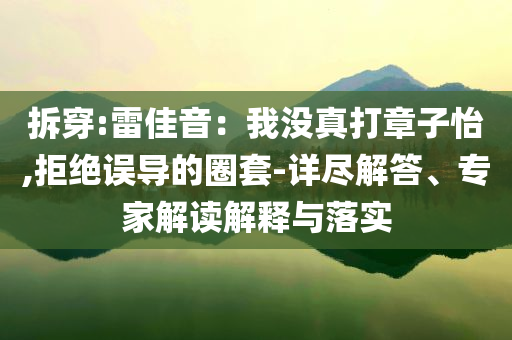 拆穿:雷佳音：我沒真打章子怡,拒絕誤導(dǎo)的圈套-詳盡解答、專家解讀解釋與落實(shí)