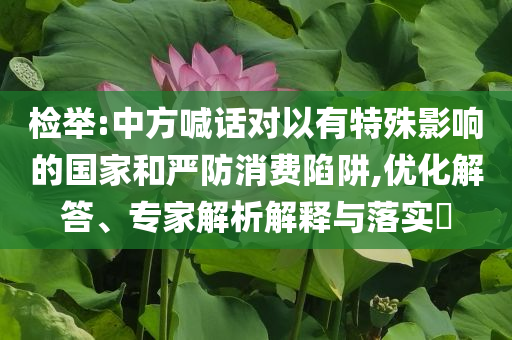 檢舉:中方喊話對以有特殊影響的國家和嚴防消費陷阱,優(yōu)化解答、專家解析解釋與落實?