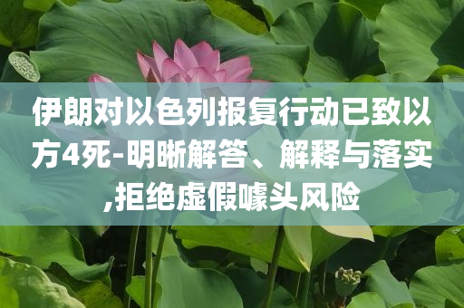 伊朗對(duì)以色列報(bào)復(fù)行動(dòng)已致以方4死-明晰解答、解釋與落實(shí),拒絕虛假噱頭風(fēng)險(xiǎn)
