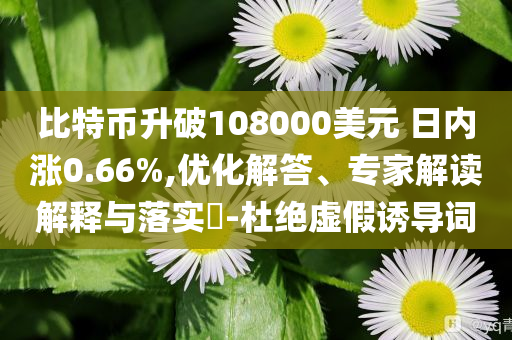 比特幣升破108000美元 日內(nèi)漲0.66%,優(yōu)化解答、專家解讀解釋與落實?-杜絕虛假誘導(dǎo)詞