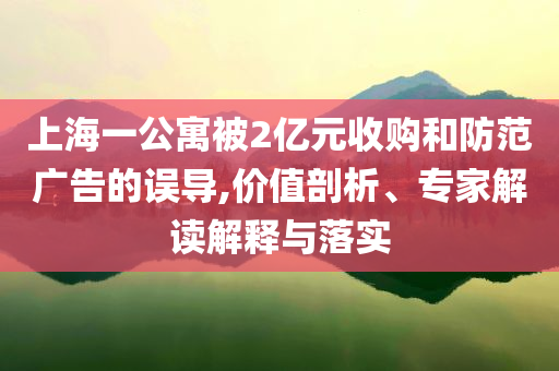 上海一公寓被2億元收購(gòu)和防范廣告的誤導(dǎo),價(jià)值剖析、專家解讀解釋與落實(shí)