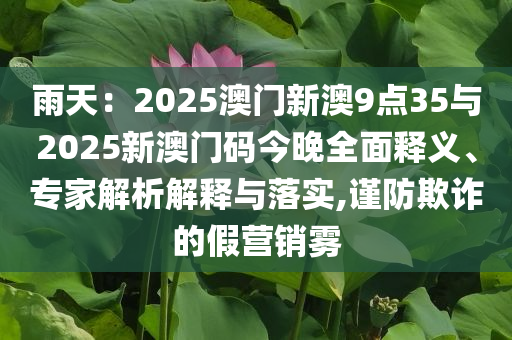 雨天：2025澳門新澳9點35與2025新澳門碼今晚全面釋義、專家解析解釋與落實,謹防欺詐的假營銷霧