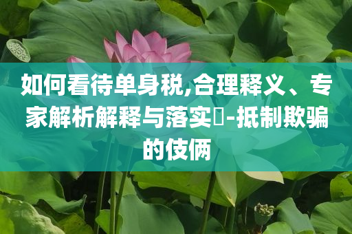 如何看待單身稅,合理釋義、專家解析解釋與落實?-抵制欺騙的伎倆