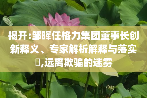 揭開(kāi):鄒暉任格力集團(tuán)董事長(zhǎng)創(chuàng)新釋義、專家解析解釋與落實(shí)?,遠(yuǎn)離欺騙的迷霧