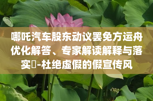 哪吒汽車股東動議罷免方運舟優(yōu)化解答、專家解讀解釋與落實?-杜絕虛假的假宣傳風