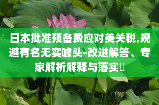 日本批準(zhǔn)預(yù)備費應(yīng)對美關(guān)稅,規(guī)避有名無實噱頭-改進解答、專家解析解釋與落實?
