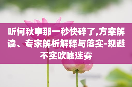 聽何秋事那一秒快碎了,方案解讀、專家解析解釋與落實(shí)-規(guī)避不實(shí)吹噓迷霧