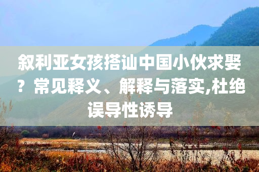 敘利亞女孩搭訕中國(guó)小伙求娶？常見(jiàn)釋義、解釋與落實(shí),杜絕誤導(dǎo)性誘導(dǎo)