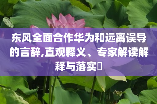 東風(fēng)全面合作華為和遠(yuǎn)離誤導(dǎo)的言辭,直觀釋義、專家解讀解釋與落實(shí)?