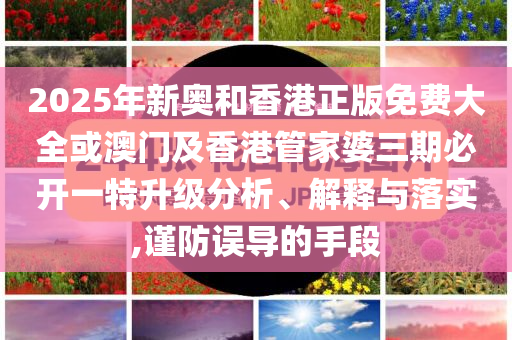 2025年新奧和香港正版免費大全或澳門及香港管家婆三期必開一特升級分析、解釋與落實,謹防誤導的手段