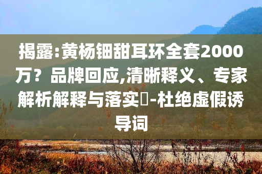 揭露:黃楊鈿甜耳環(huán)全套2000萬？品牌回應(yīng),清晰釋義、專家解析解釋與落實?-杜絕虛假誘導(dǎo)詞