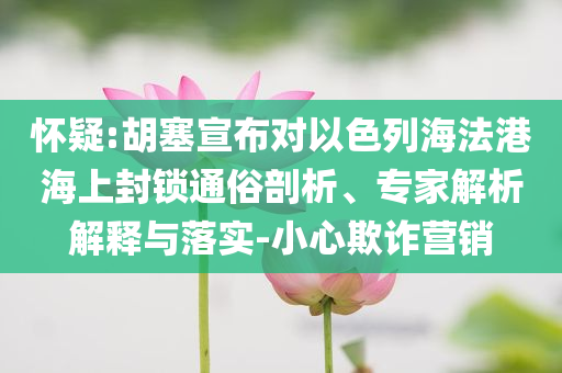懷疑:胡塞宣布對以色列海法港海上封鎖通俗剖析、專家解析解釋與落實-小心欺詐營銷