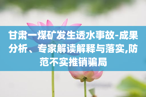 甘肅一煤礦發(fā)生透水事故-成果分析、專家解讀解釋與落實(shí),防范不實(shí)推銷騙局