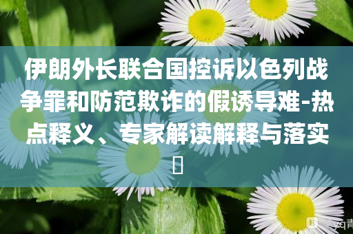 伊朗外長(zhǎng)聯(lián)合國(guó)控訴以色列戰(zhàn)爭(zhēng)罪和防范欺詐的假誘導(dǎo)難-熱點(diǎn)釋義、專家解讀解釋與落實(shí)?