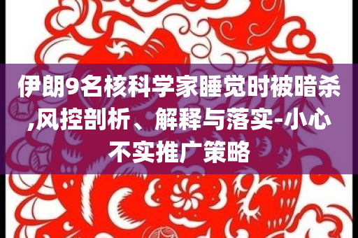 伊朗9名核科學家睡覺時被暗殺,風控剖析、解釋與落實-小心不實推廣策略